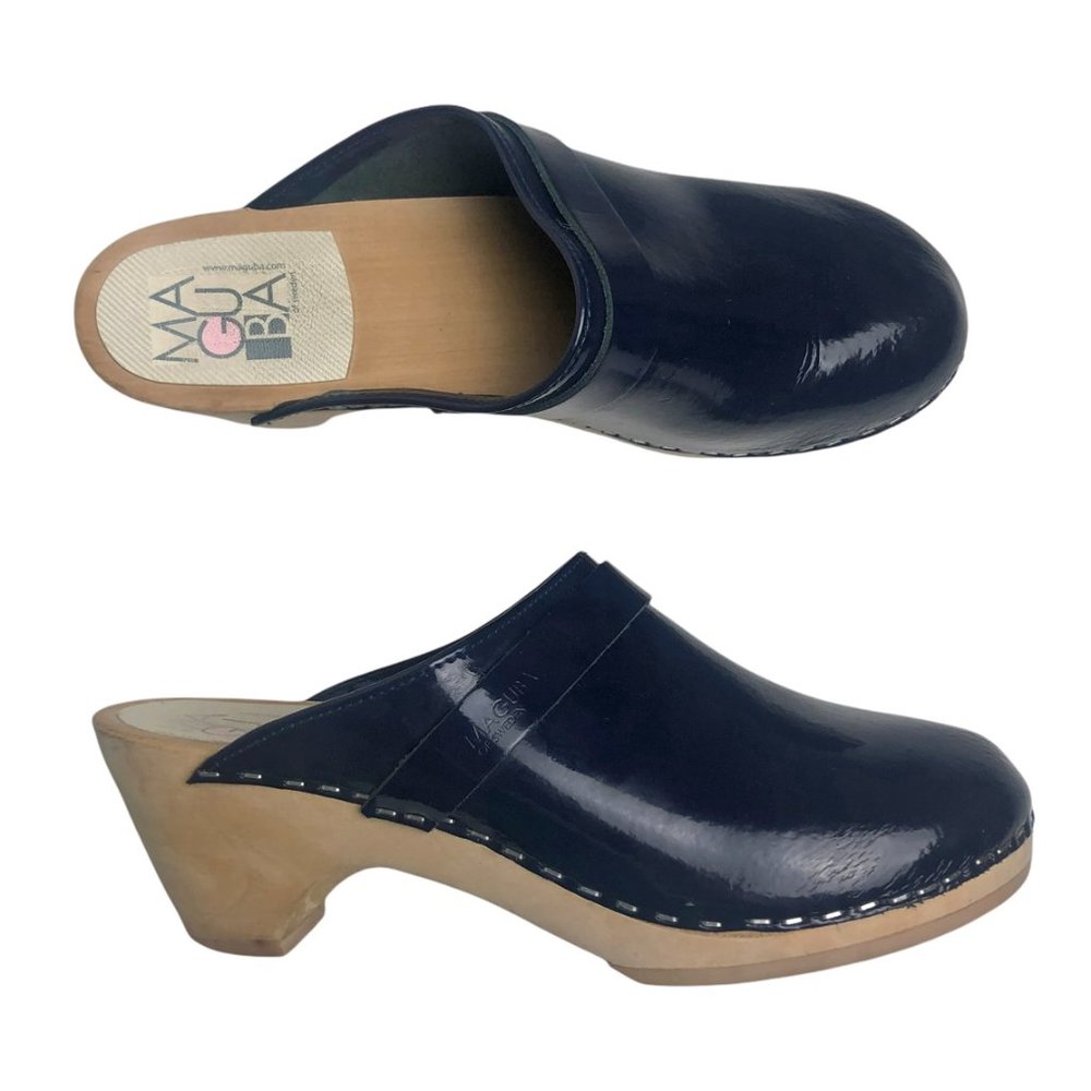 Maguba | Berkeley Dark Navy Blue Leather Clogs - Picture 5 of 9